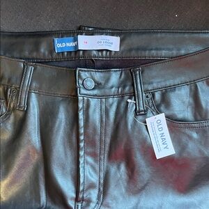 Old Navy Shiny Black Faux Leather Trousers.  Size 16 Loose Fit